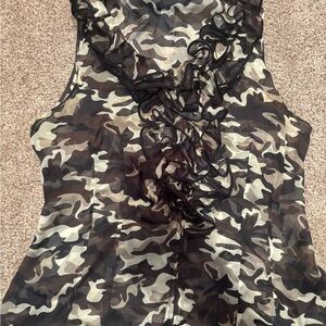 Anne Fontaine Black and White Camouflage Ruffle Blouse